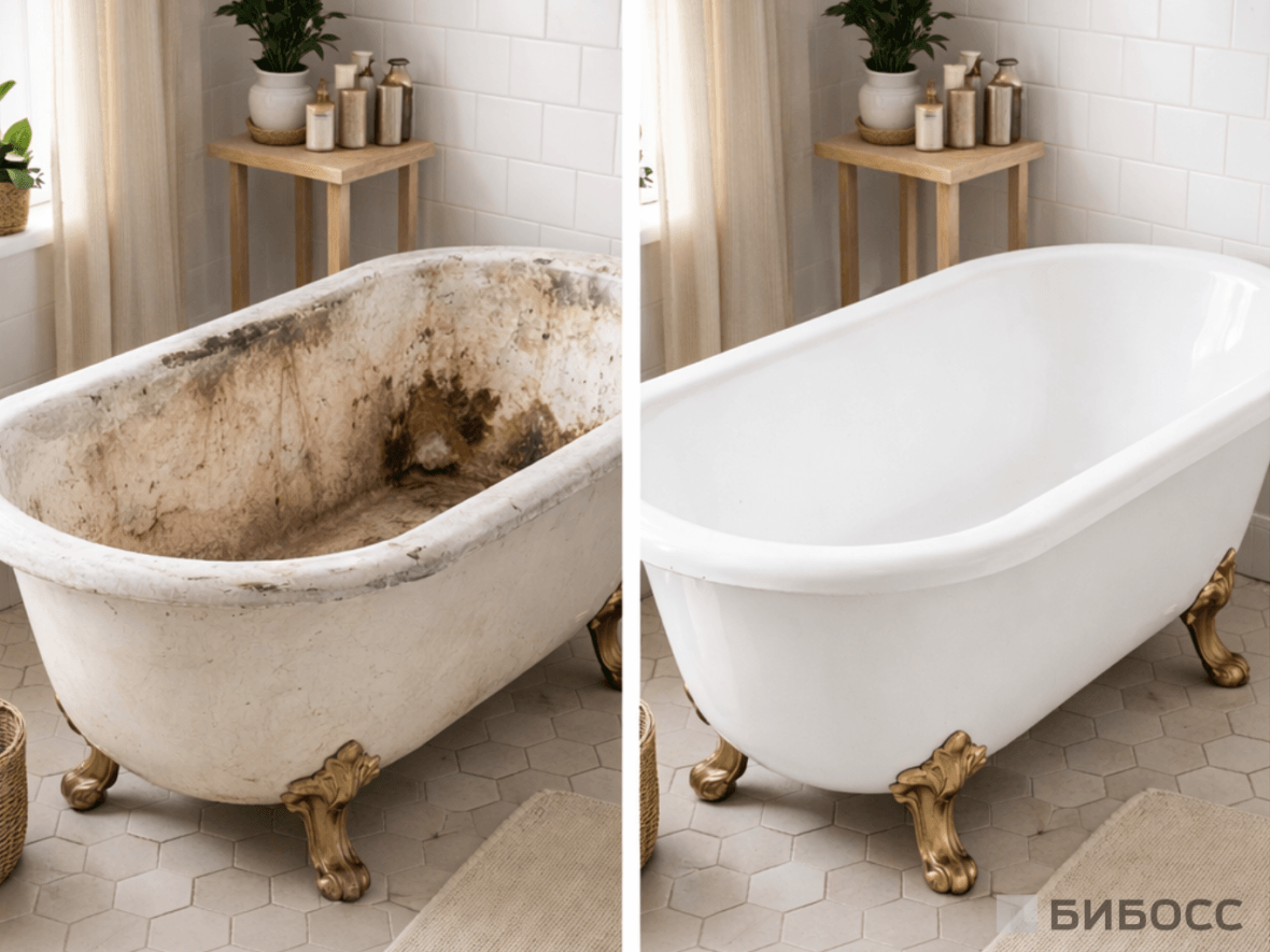 Реставрация старых чугунных и стальных ванн, результат до после