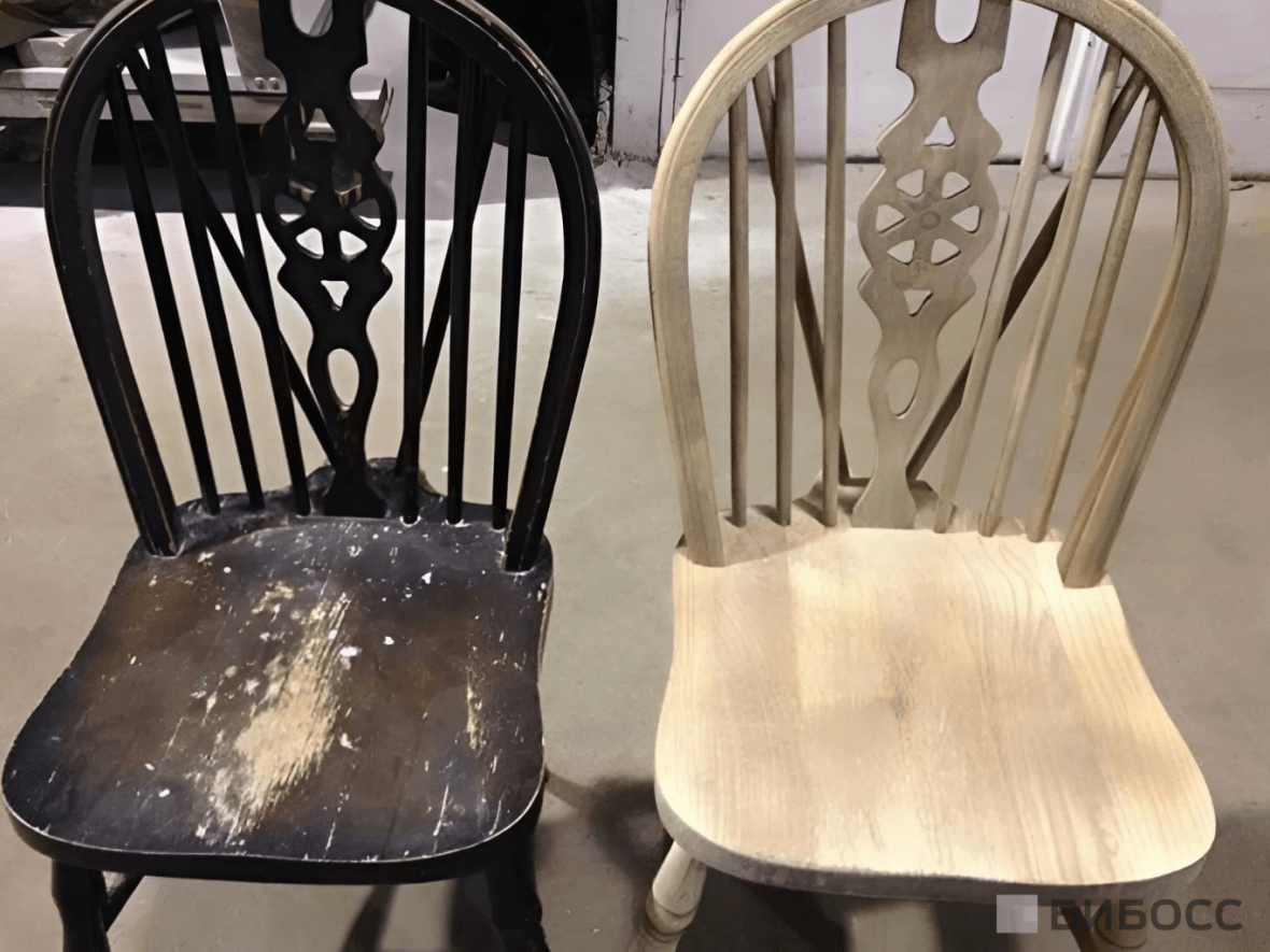 Реставрация технологиеймягкого бластинга, стул до и после