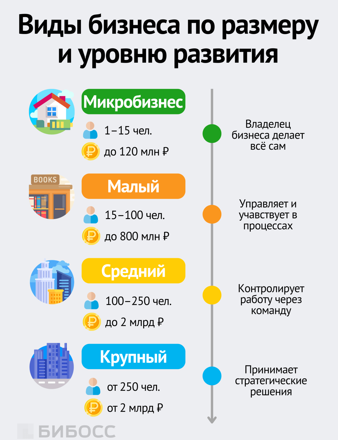 Виды бизнеса по размеру и уровню развития
