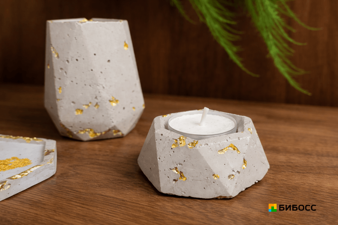 подвечники из бетона с декоративными элементами