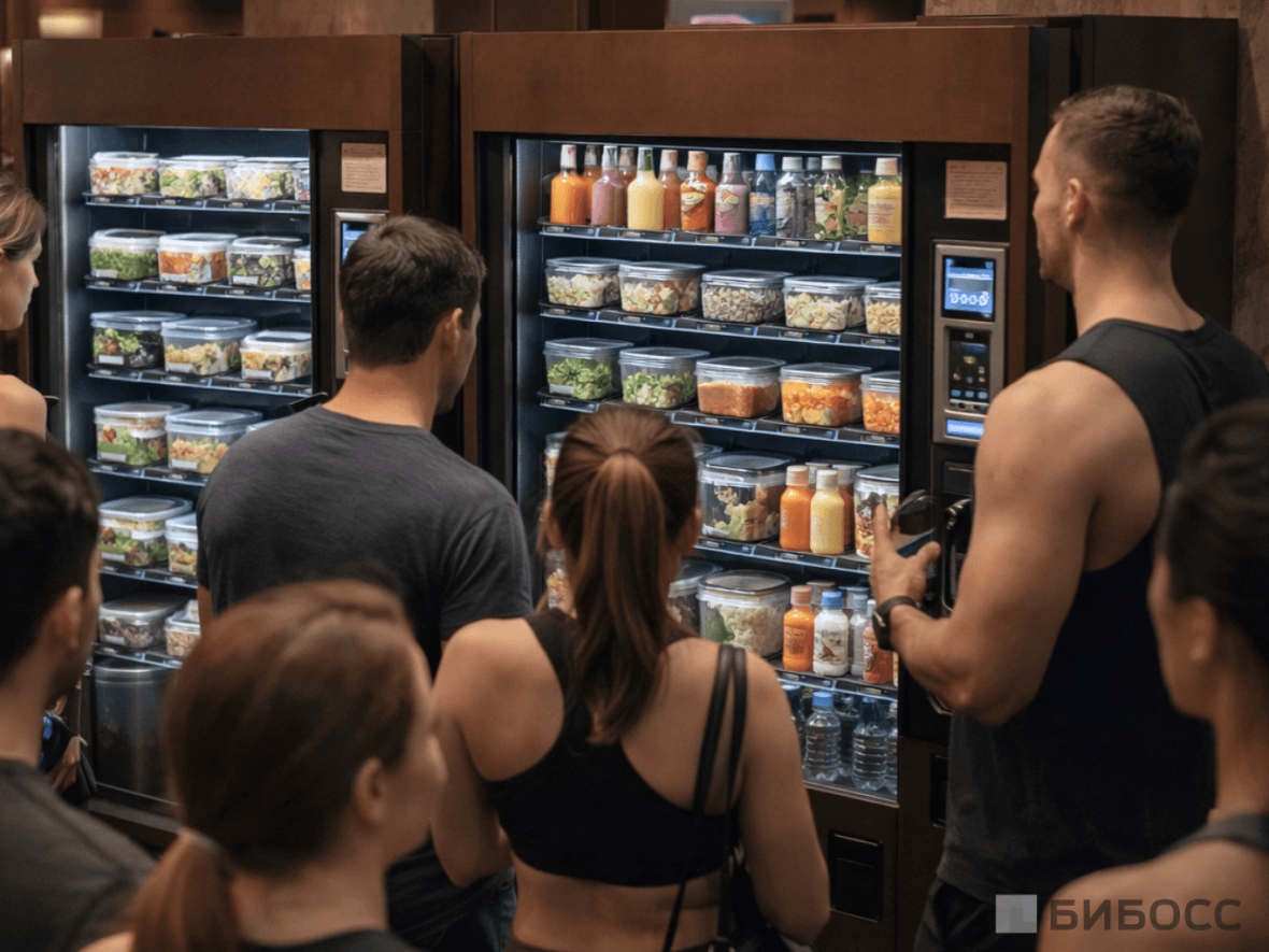 Вендинговый аппарат ПП еды расмещённый в спортзале