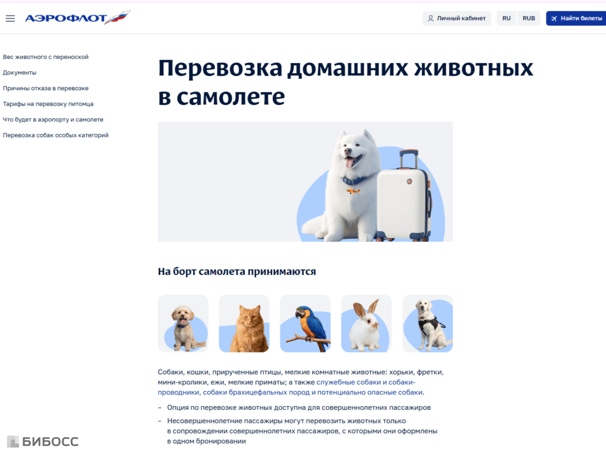 Требования аэрофлота к перевозке