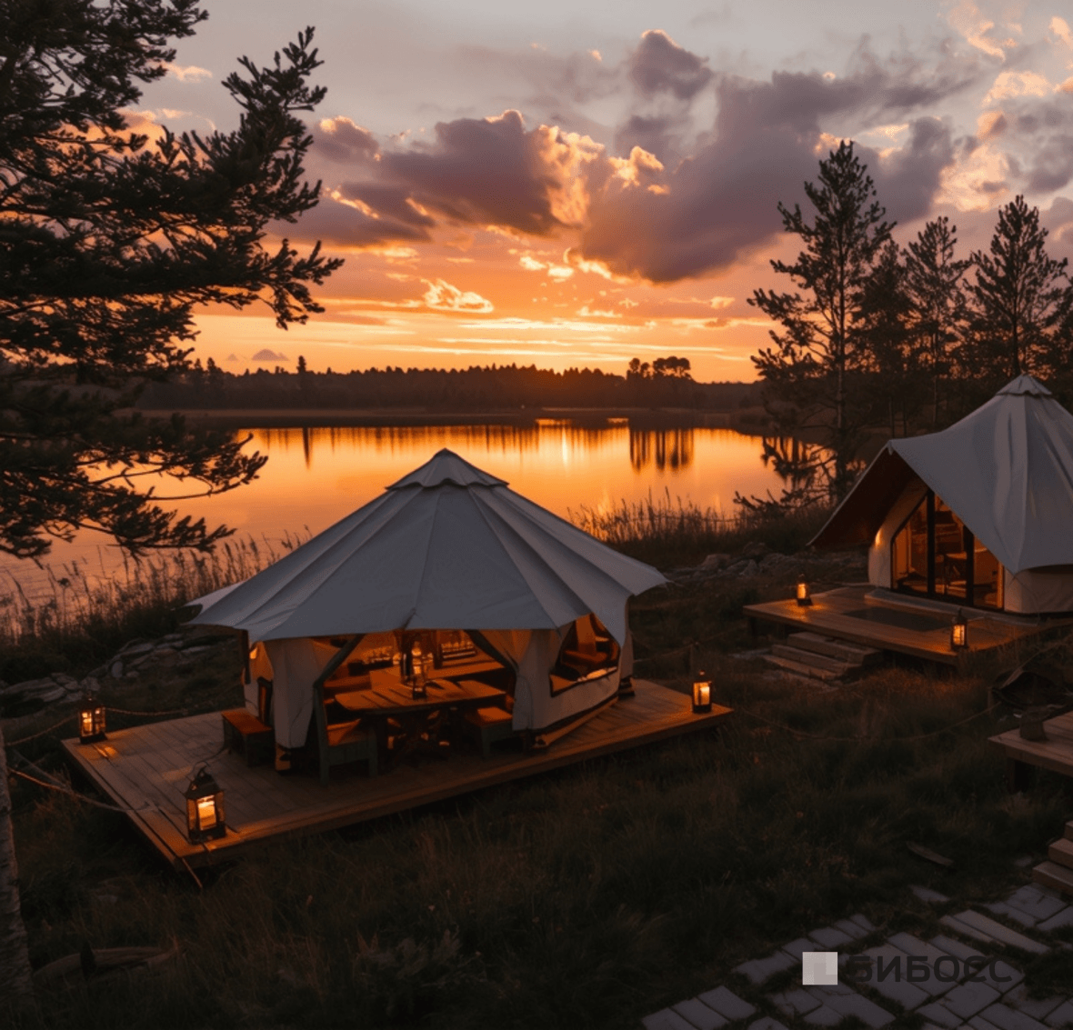 глэмпинг на закате