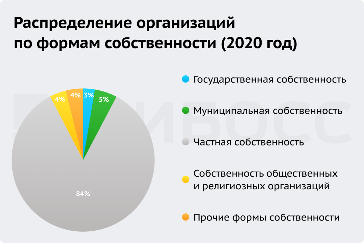 Распределение организаций по формам собственности (2020 год)