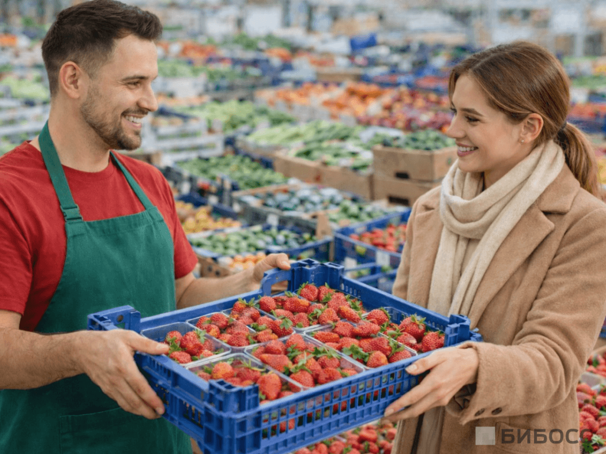 Закупка свежей клубники на оптовой фруктовой базе для производства клубники в шоколаде