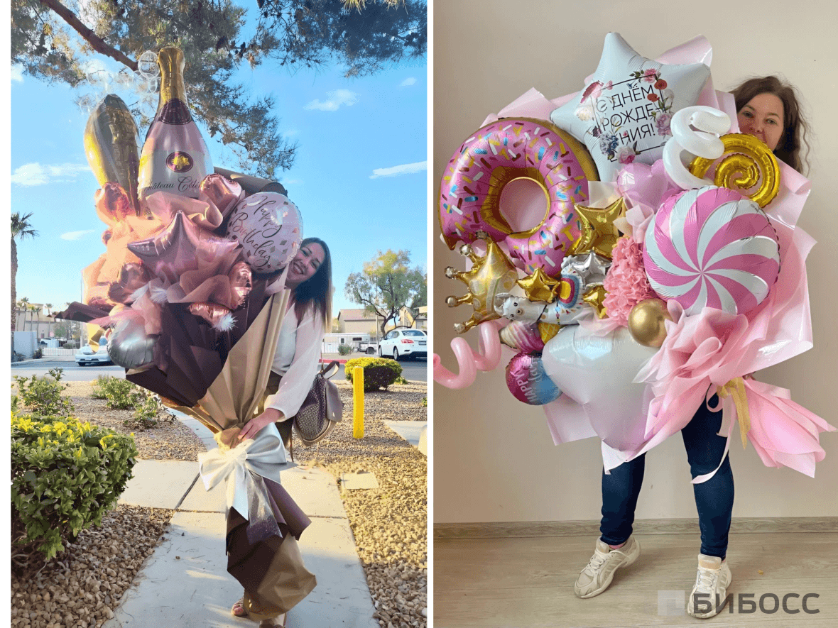 Гигантские персонализированные букеты из воздушных шаров на день рождения