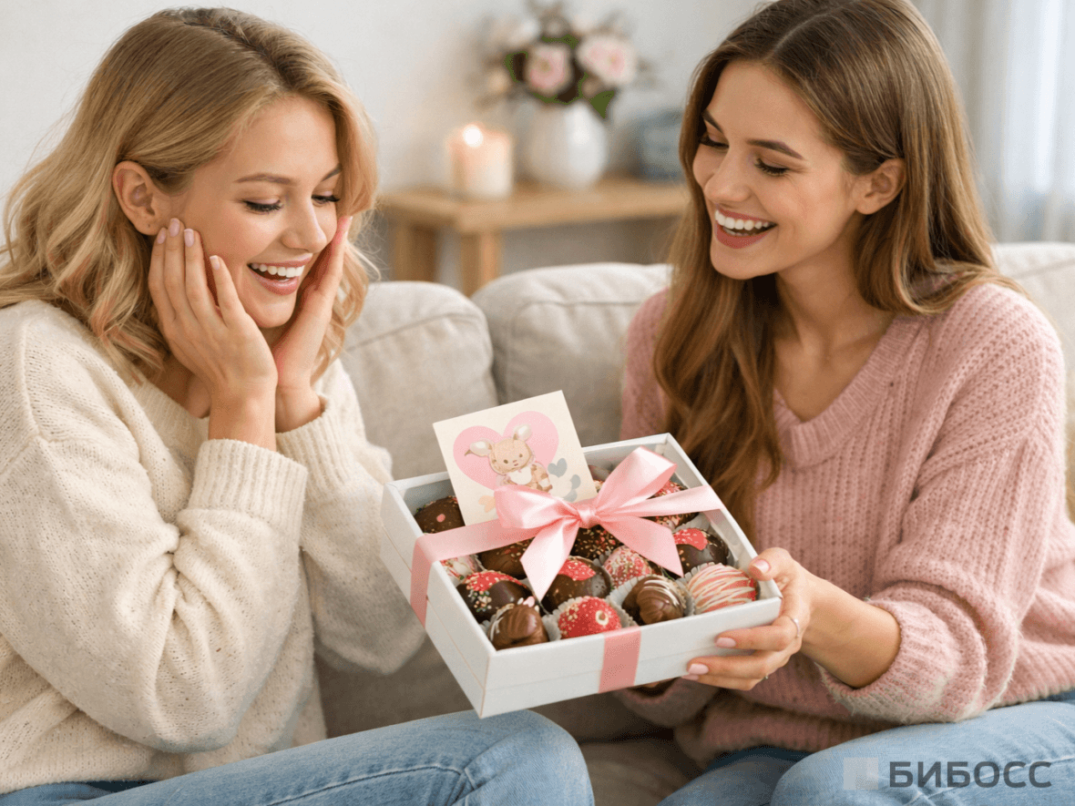 Подарок подруге на 8 марта Клубника в шоколаде в красивой упаковке