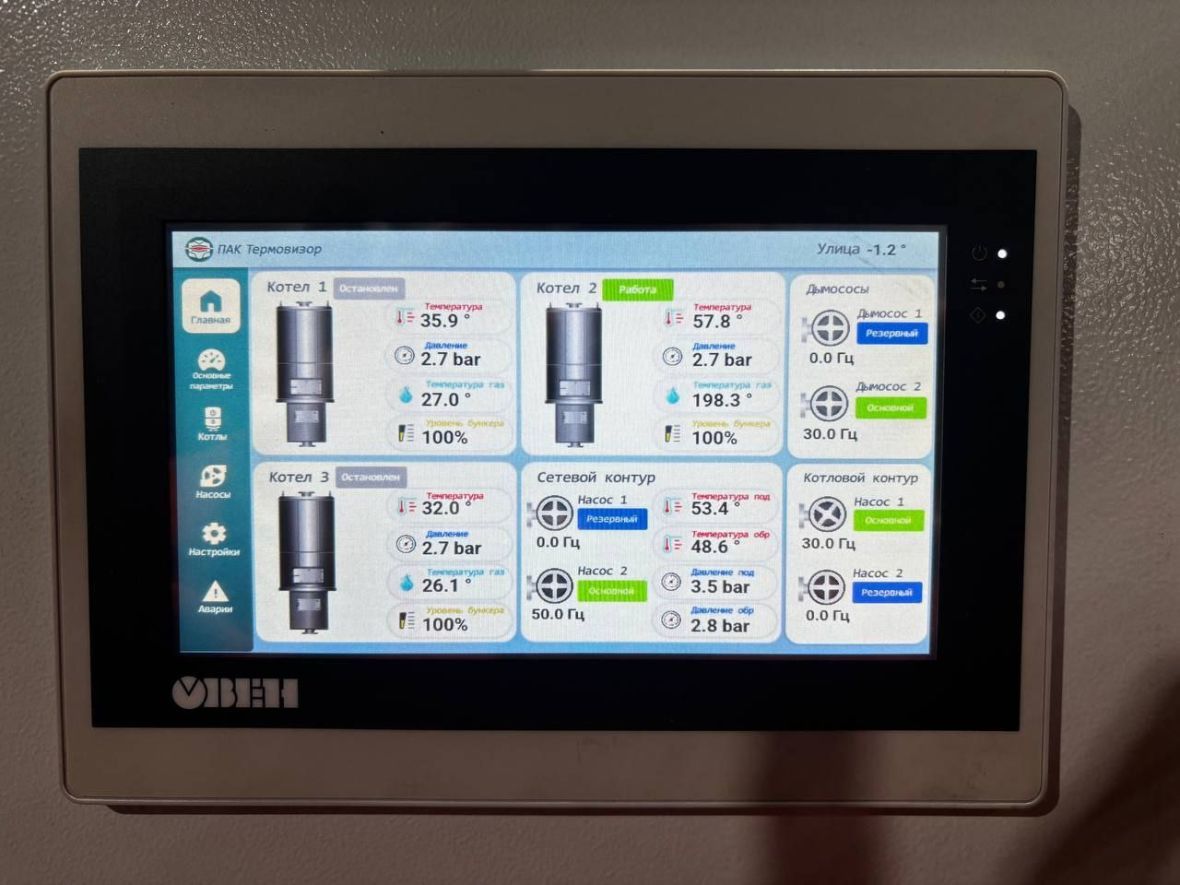 Интерфейс сенсорной панели управления котельной
