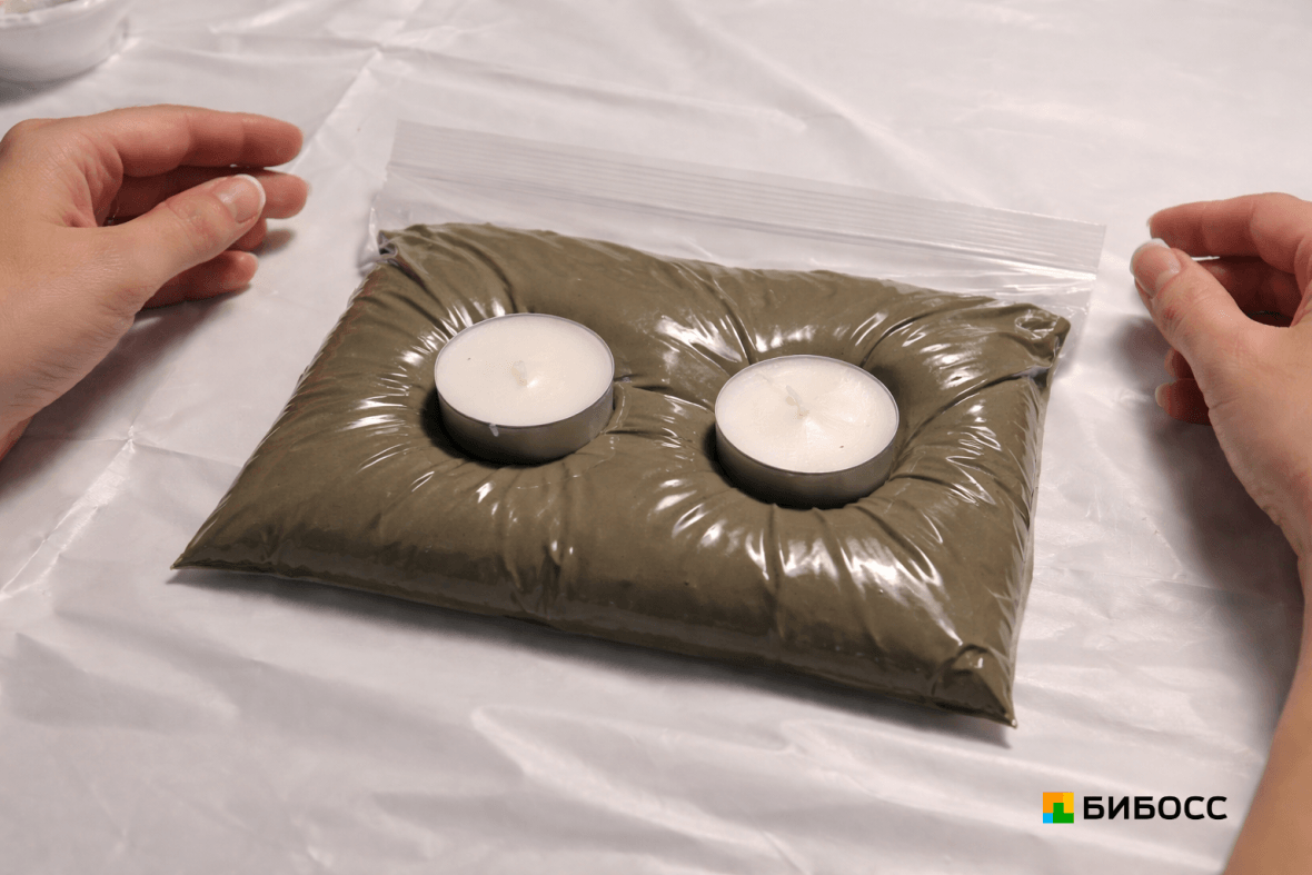 процесс изготовления бетонного подсвечника - подушки