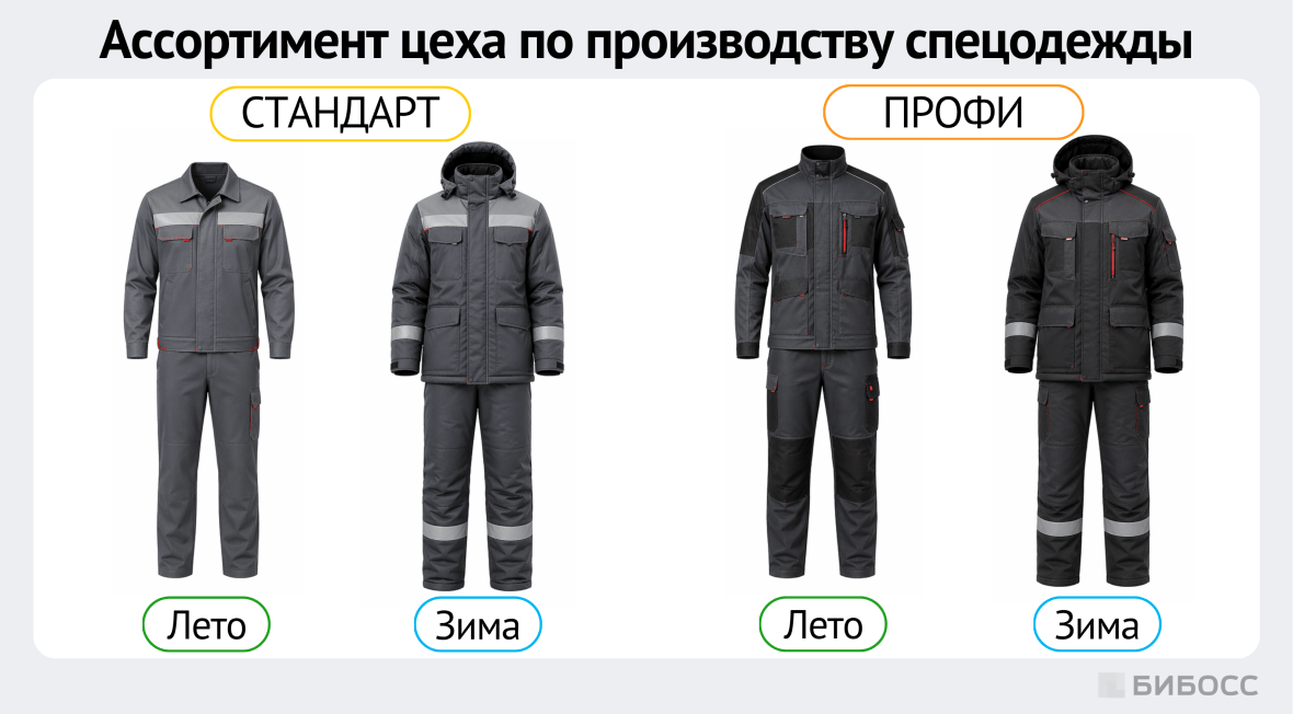 ассортимент цеха по производству спецодежды