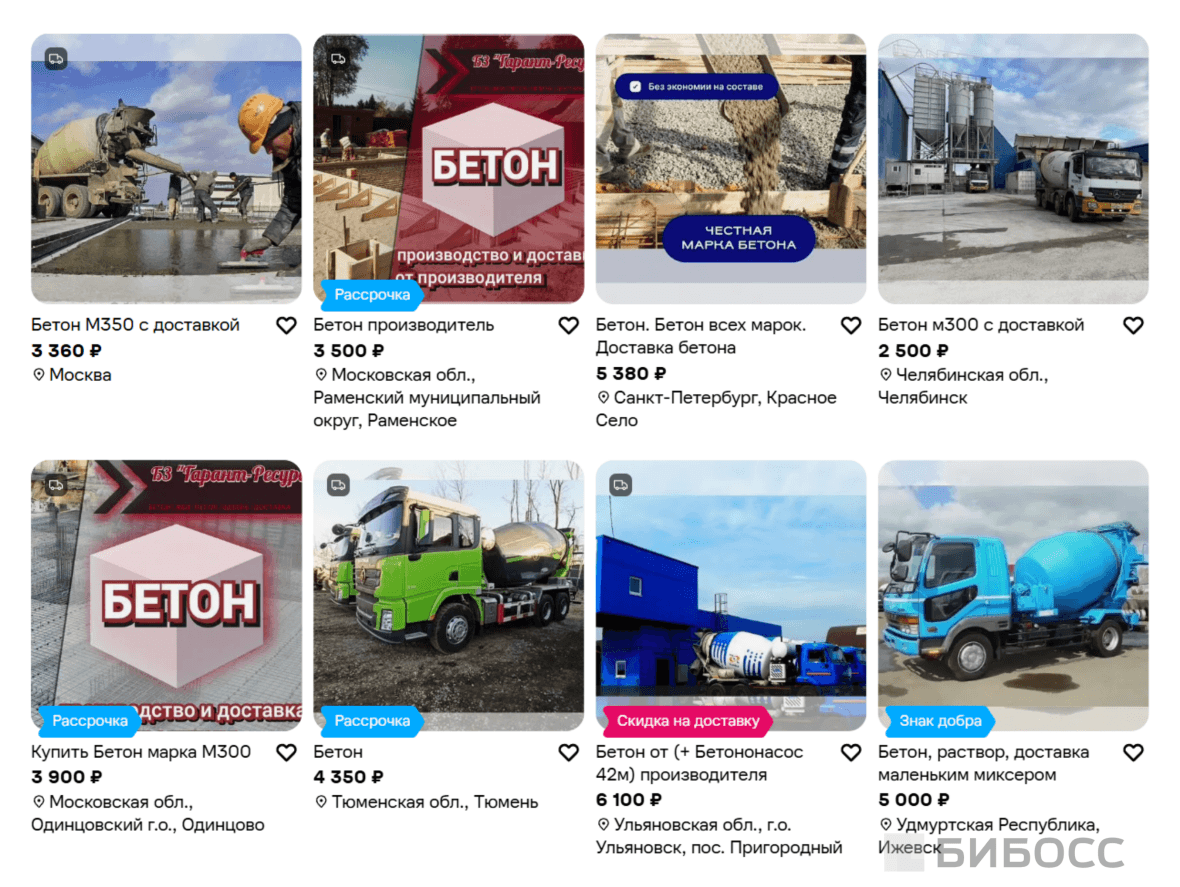 продажа бетона через авито