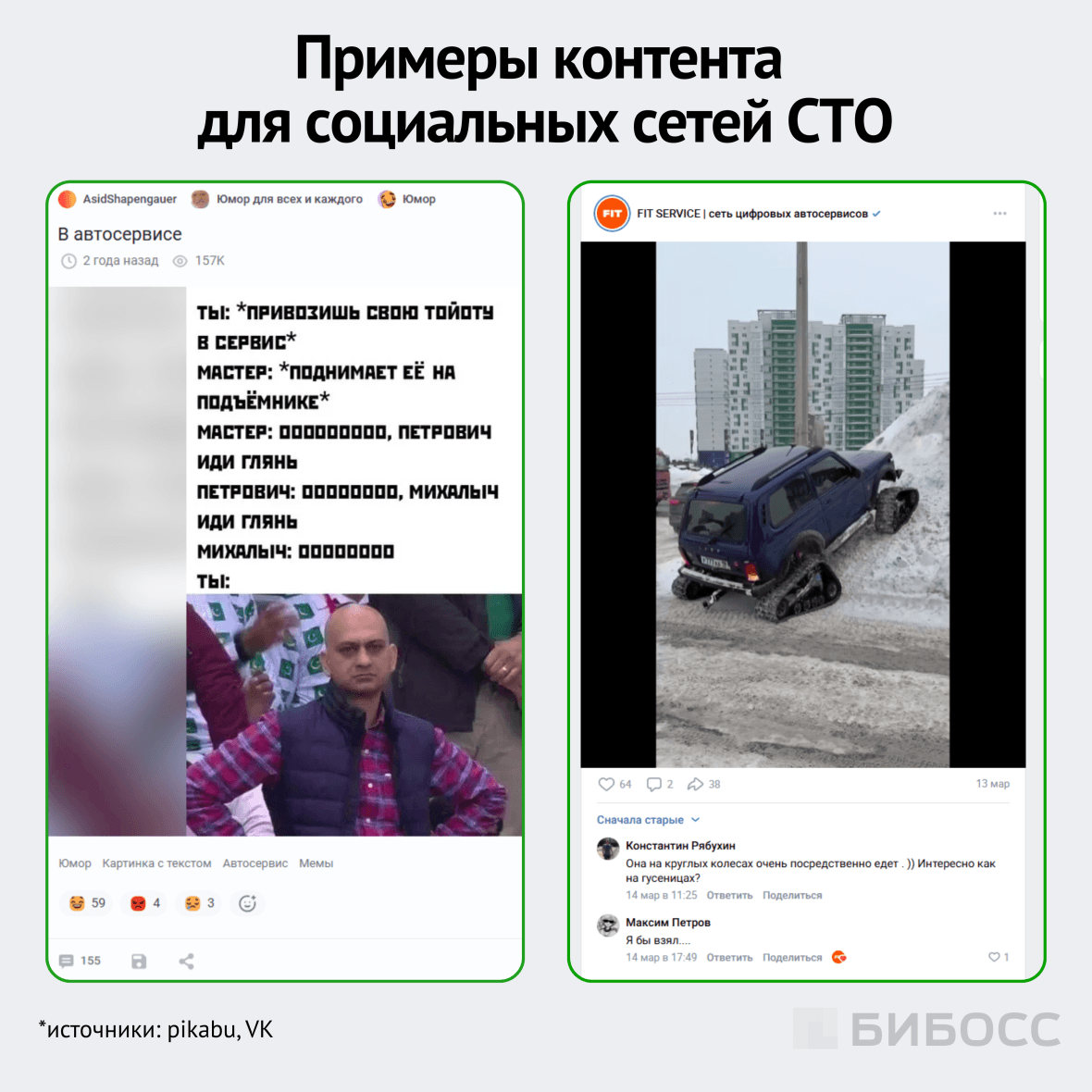 примеры контента для соцсетей СТО