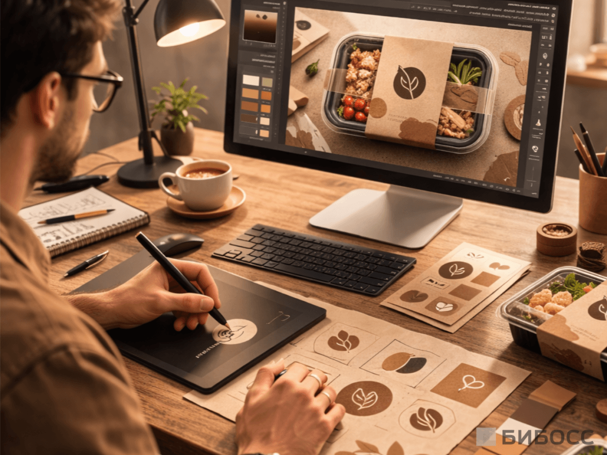Дизайнер разрабатывает концепцию упаковки для еды правильного питания