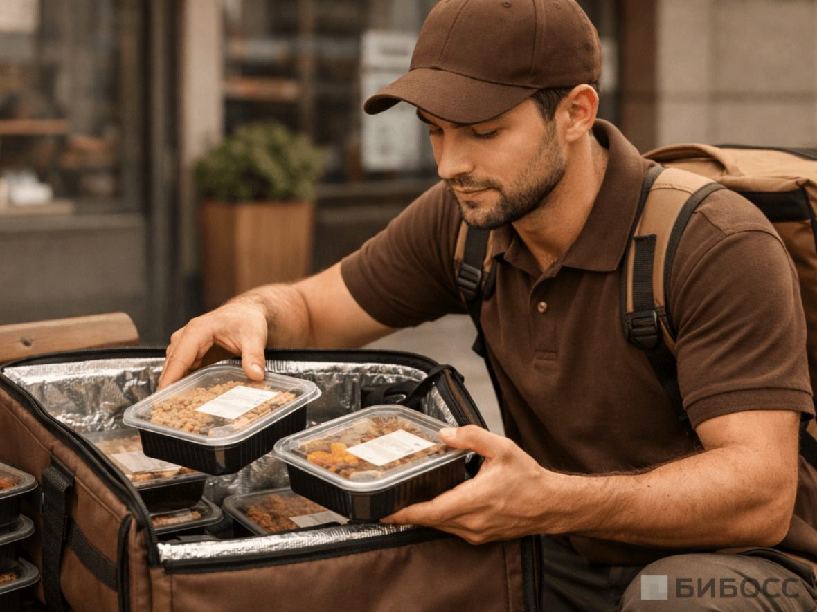 Курьер существляет доставку еды правильного питания