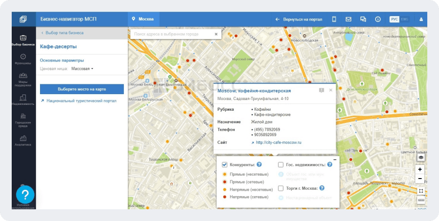 Окно бизнес-навигатора МСП по запросу «Кафе-десерты»