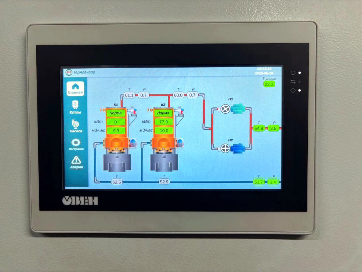 Интерфейс сенсорной панели управления котельной