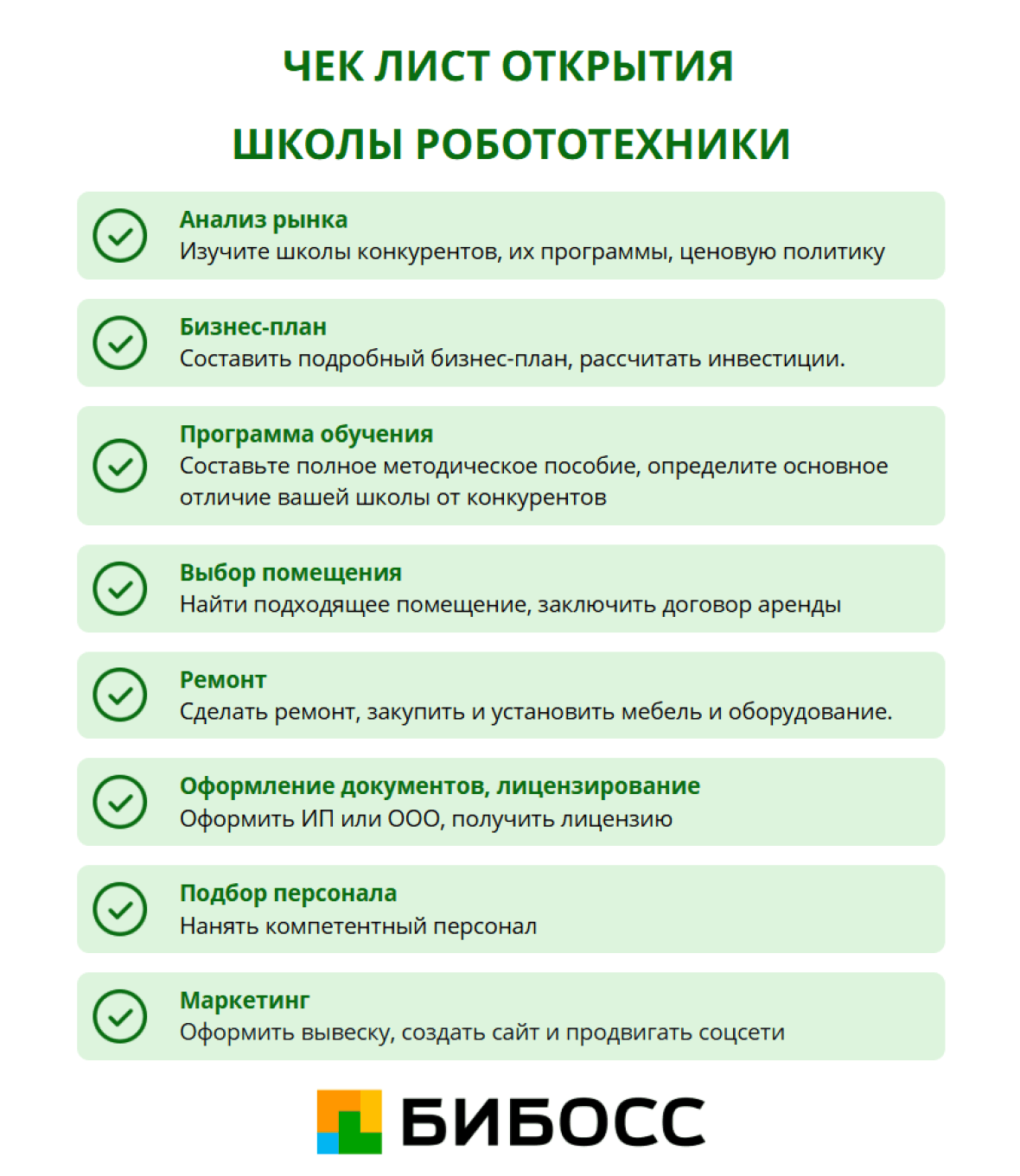 чек лист открытия школы роботехники